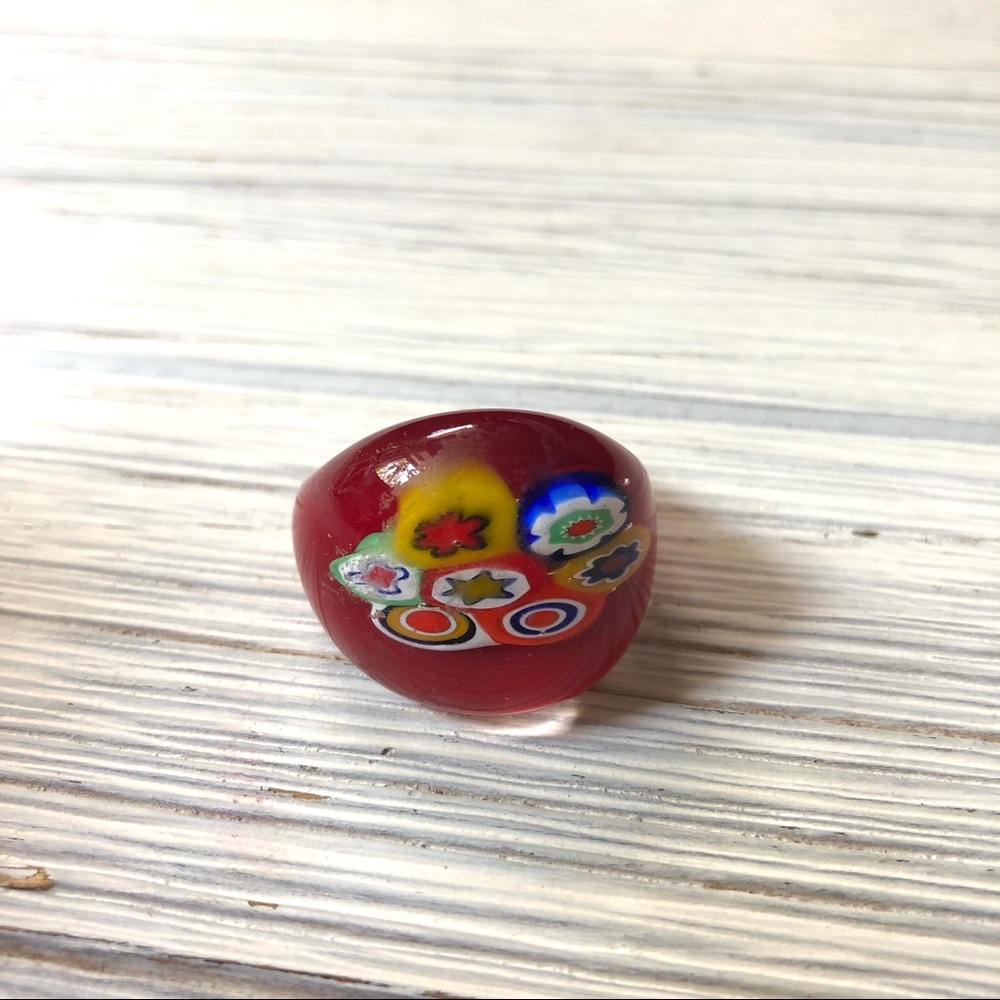Hand Blown Glass Art Flower Power Hippie Cocktail Ring 8